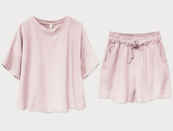 DRES DAMSKI BLUZA I SPODENKI PUDROWY RÓŻ (598ART)