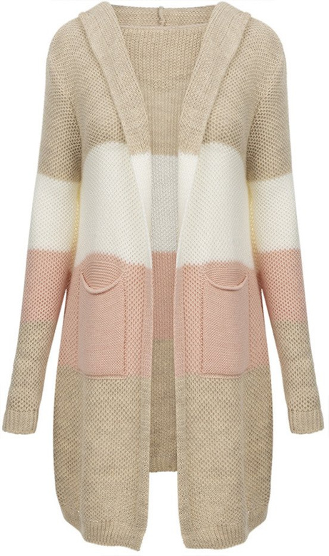 LONGPULLOVER MIT KAPUZE UND TASCHEN BEIGE-WEIß (121ART)