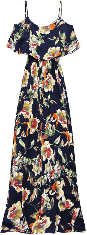 MAXI DRESS WITH FRILL DETAIL NAVY BLUE (71337#)
