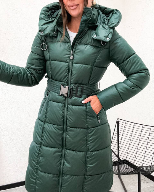 Taliowana zimowa kurtka z kapturem zielony ciemny