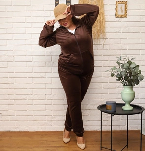 Zestaw plus size bluza + spodnie dresowe welur mokka