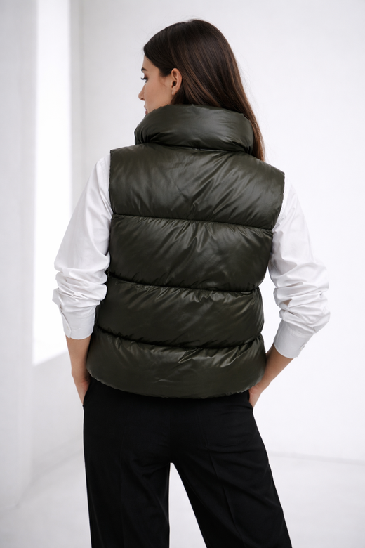 Krótka kamizelka khaki typu puffer