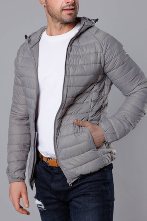 Szara pikowana kurtka męska z kapturem