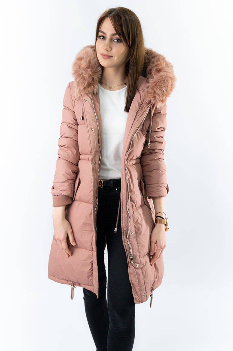 LANGE WINTER JACKE MIT KAPUZE ANTIK ROSA (7752)