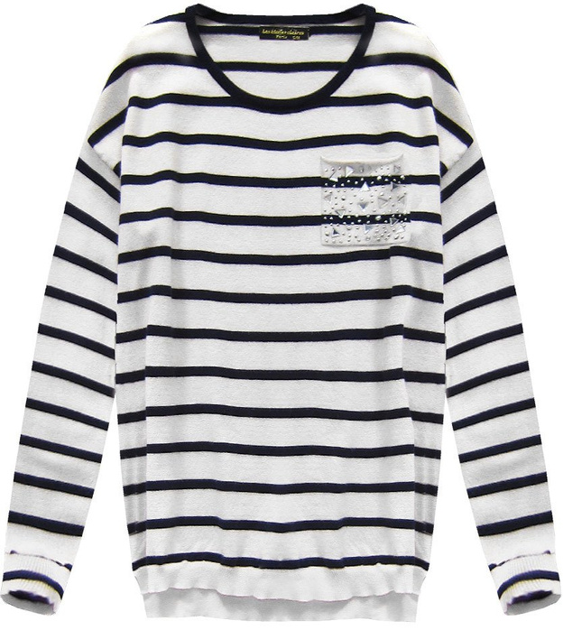 GESTREIFT PULLOVER WEIß-SCHWARZ (P010)
