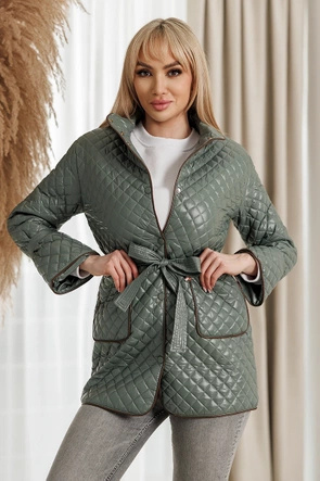 Krótki pikowany płaszcz szarozielony