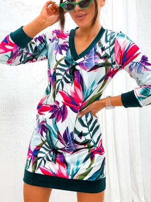 Zielono-różowa sukienka ze ściągaczami welur