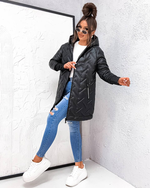 Przejściowa pikowana kurtka dzianinowymi ściągaczami czarna