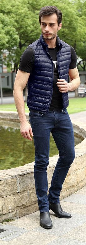 MĘSKA KAMIZELKA Z PUCHEM NATURALNYM GRANATOWA (5008)