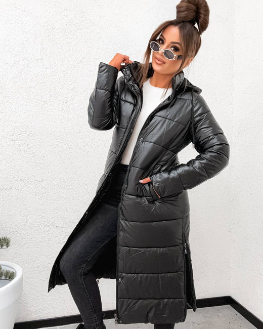 Przejściowa kurtka damska do kolan czarna