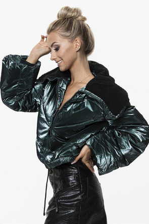 Kurtka oversize z szerokim kołnierzem zielona