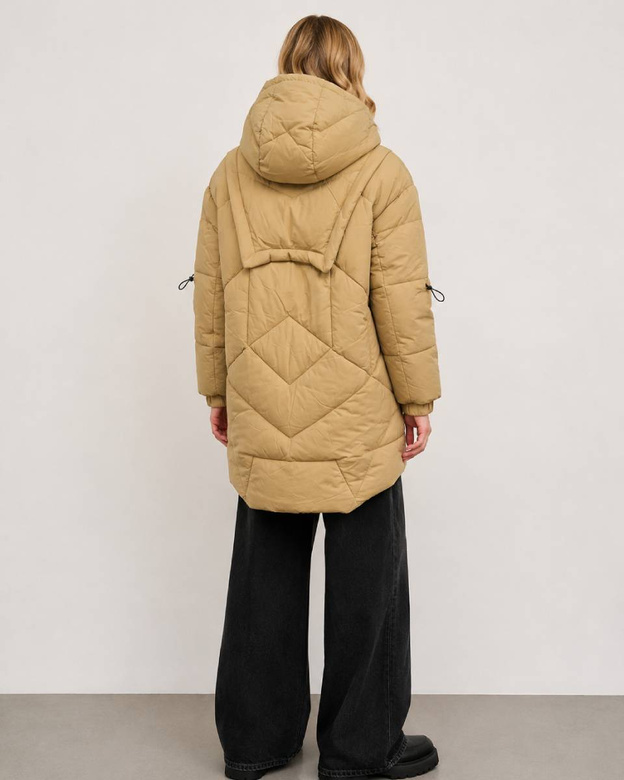 Kurtka puffer oversize z kapturem camel