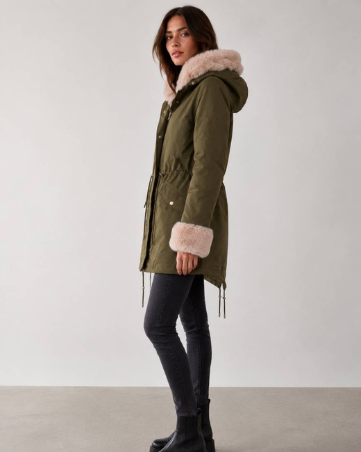Parka zimowa damska z futrzaną podpinką army