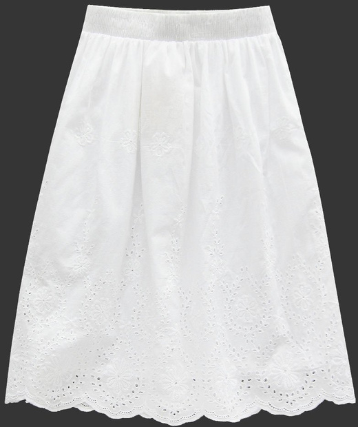 BAWEŁNIANA SPÓDNICA Z HAFTOWANYMI WZORAMI BIAŁA (6181)