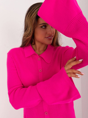 Długa sukienka z rozszerzanymi rękawami neonowy róż