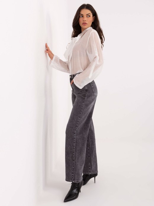 Jeansowe szare spodnie damskie balloon fit z wysokim stanem