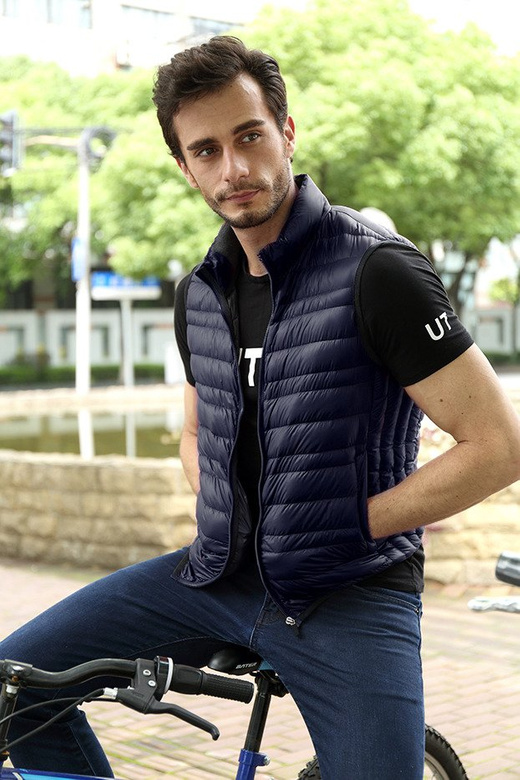 MĘSKA KAMIZELKA Z PUCHEM NATURALNYM GRANATOWA (5008)