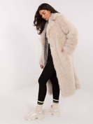 Futrzany jasnobeżowy płaszcz na zatrzaski