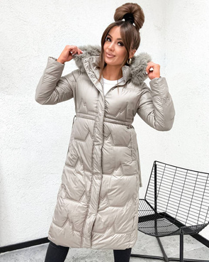 Zimowa damska kurtka beżowa poniżej kolan