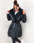 Zimowa pikowana kurtka z paskiem czarna