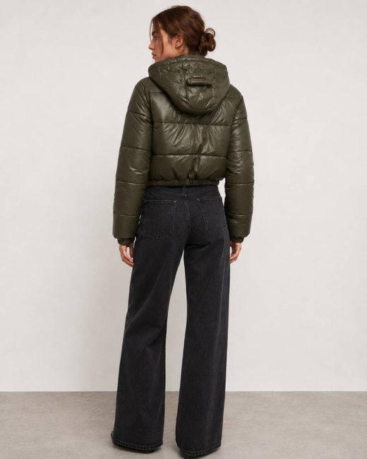 Kurtka puffer z odpinanym kapturem khaki