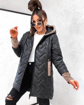 Luźna przejściowa kurtka plus size z kapturem czarna