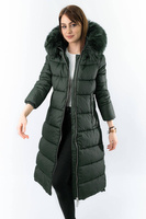 Ciemnozielona gruba kurtka zimowa plus size do kolan