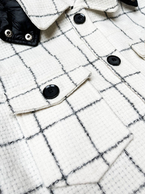 Damska kurtka koszulowa w kratę w kolorze ecru