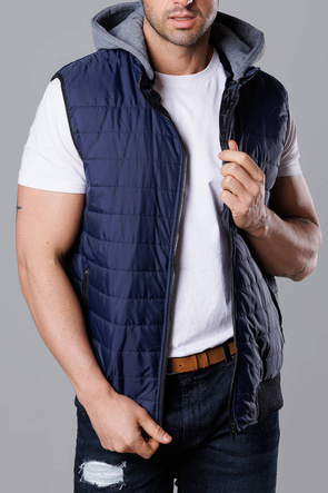 Granatowy bezrękawnik męski z dresowym kapturem