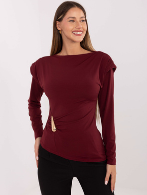 Bordowa bluzka z poduszkami na ramionach