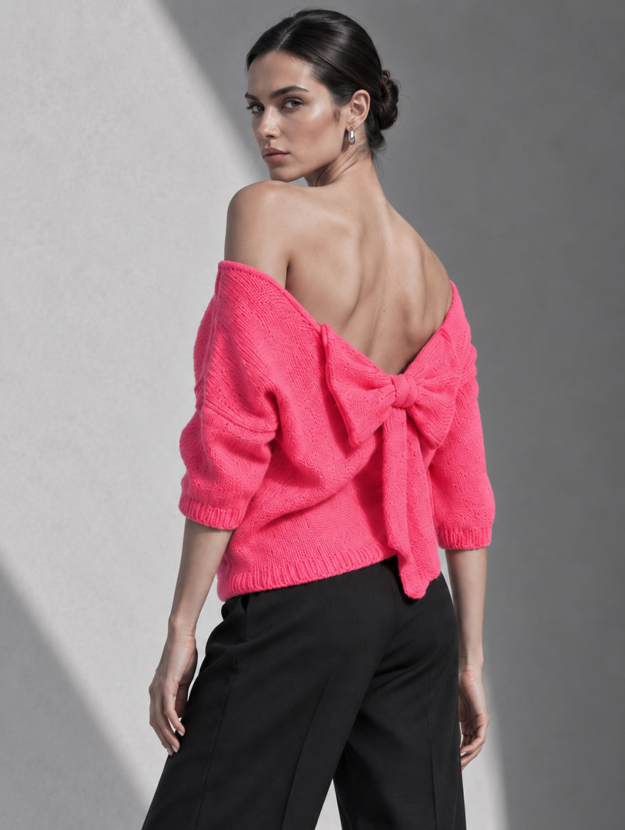 Sweter z ozdobnym tyłem neonowy róż