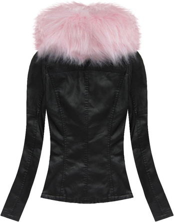 BIKER JACKET WITH FUR COLLAR BLACK+PINK (5512)
