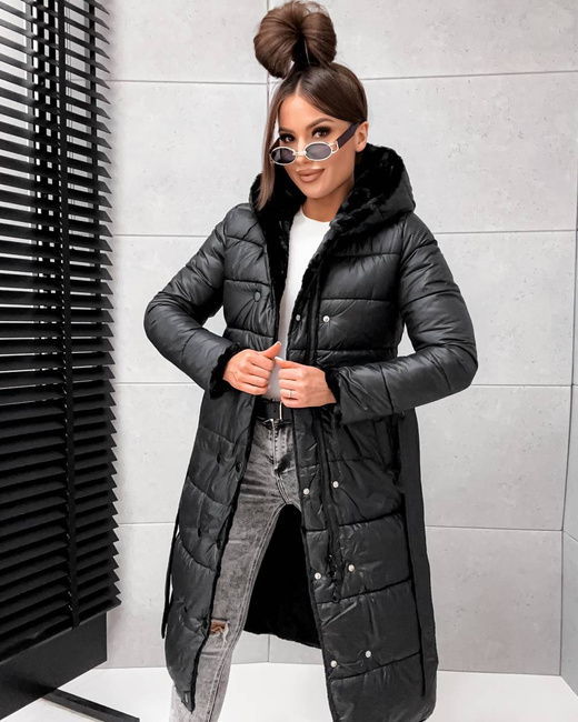 2w1 czarna zimowa kurtka - futro