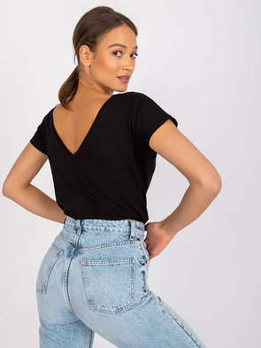 Czarny gładki t-shirt z krótkim rękawem