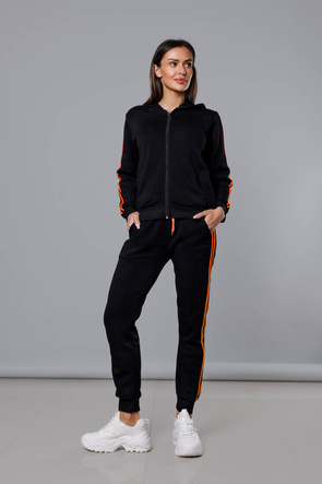 Czarno-pomarańczowy dres damski z lampasami