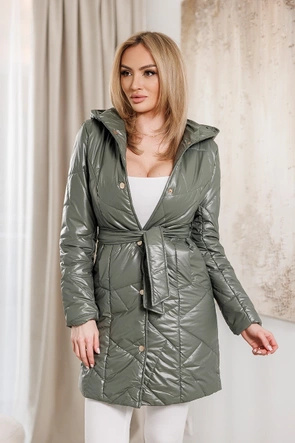 Damski płaszcz z paskiem khaki