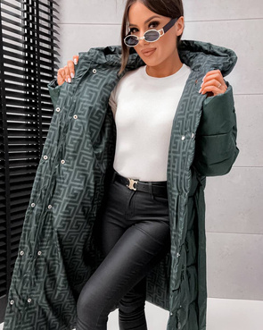 Zielona kurtka zimowa do kolan typu 2w1