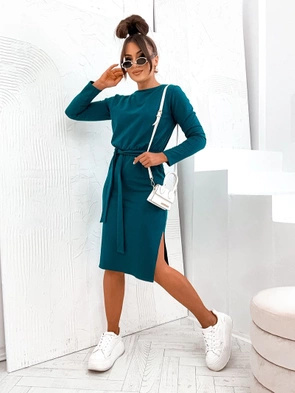 Bawełniana klasyczna sukienka z długim rękawem morska