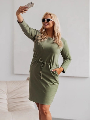Bawełniana sukienka plus size z rękawem 3/4 khaki