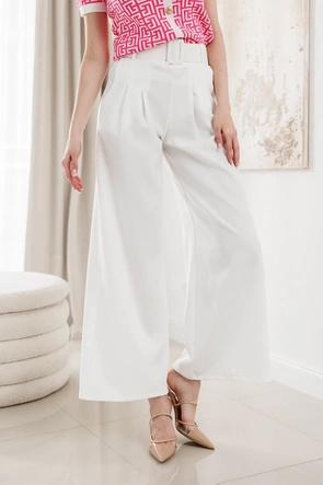 Damskie białe spodnie z szerokimi nogawkami