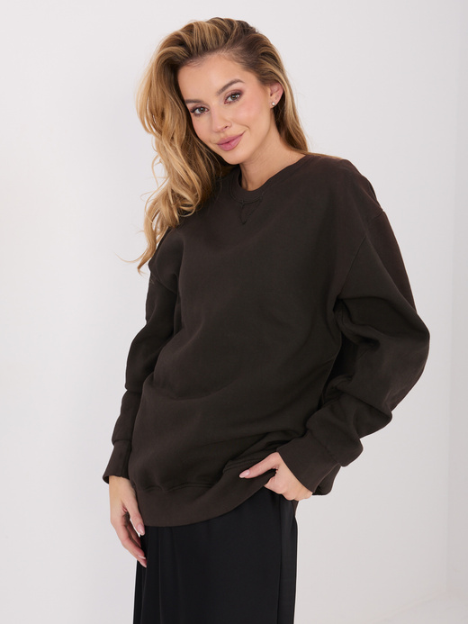 Ocieplana długa bluza basic ciemnobrązowa