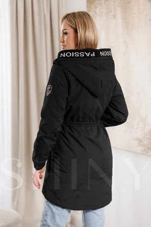 Luźna parka z ozdobnym wykończeniem czarna