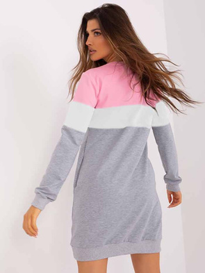 Cienka bawełniana bluza ze ściągaczami róż-ecru-szary