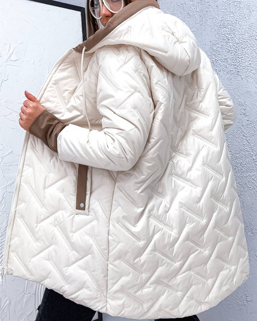 Luźna przejściowa kurtka plus size z kapturem ecru