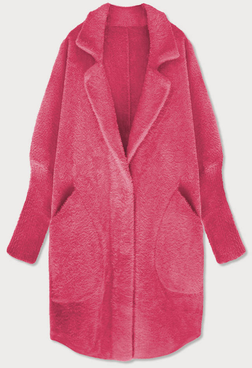 Fuksjowy płaszcz wełniany typu alpaka ze ściągaczami
