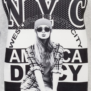 DŁUGA BLUZA Z NADRUKIEM SZARY MELANŻ (GOOD3)