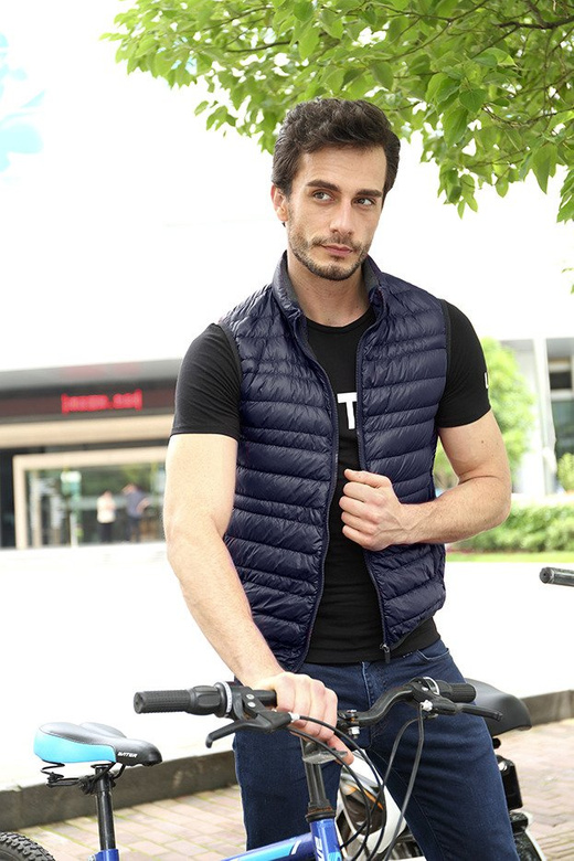 MĘSKA KAMIZELKA Z PUCHEM NATURALNYM GRANATOWA (5008)