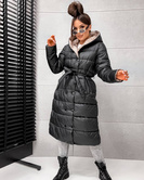 Czarno-beżowa kurtka zimowa do kolan typu 2w1