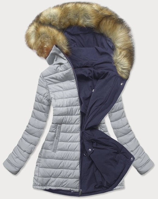 REVERSIBLE HOODED JACKET NAVY BLUE-GREY (W213)