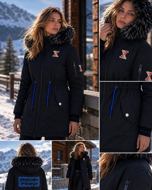LÄNGERE JACKE MIT HAUBE SCHWARZ (M8-757)